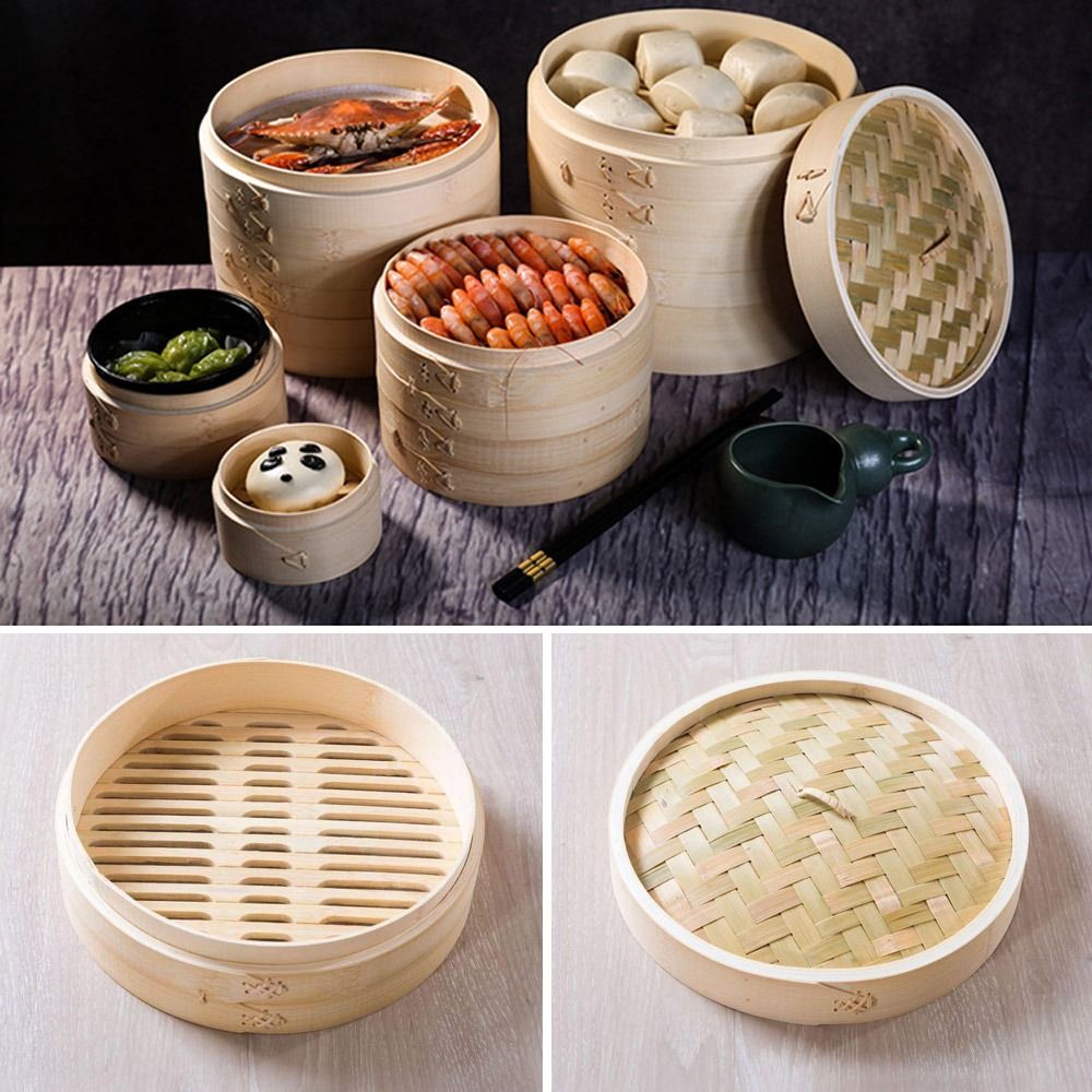 Bao Steamer Bamboo - 중국식 찜기 대나무 찜기 덮개가 있는